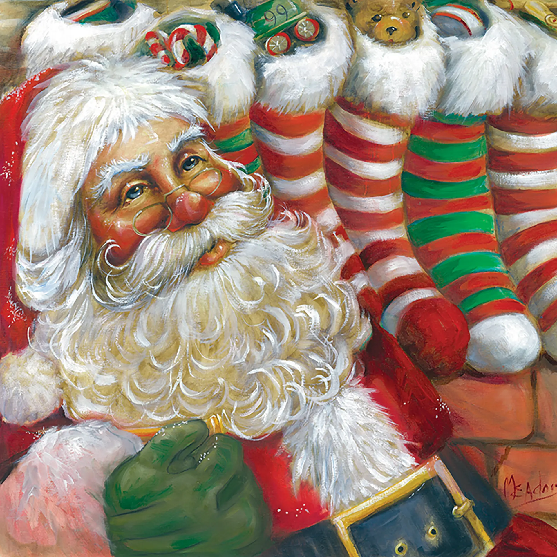 Santa with Stocking, a Celia Meadors original Santa painting