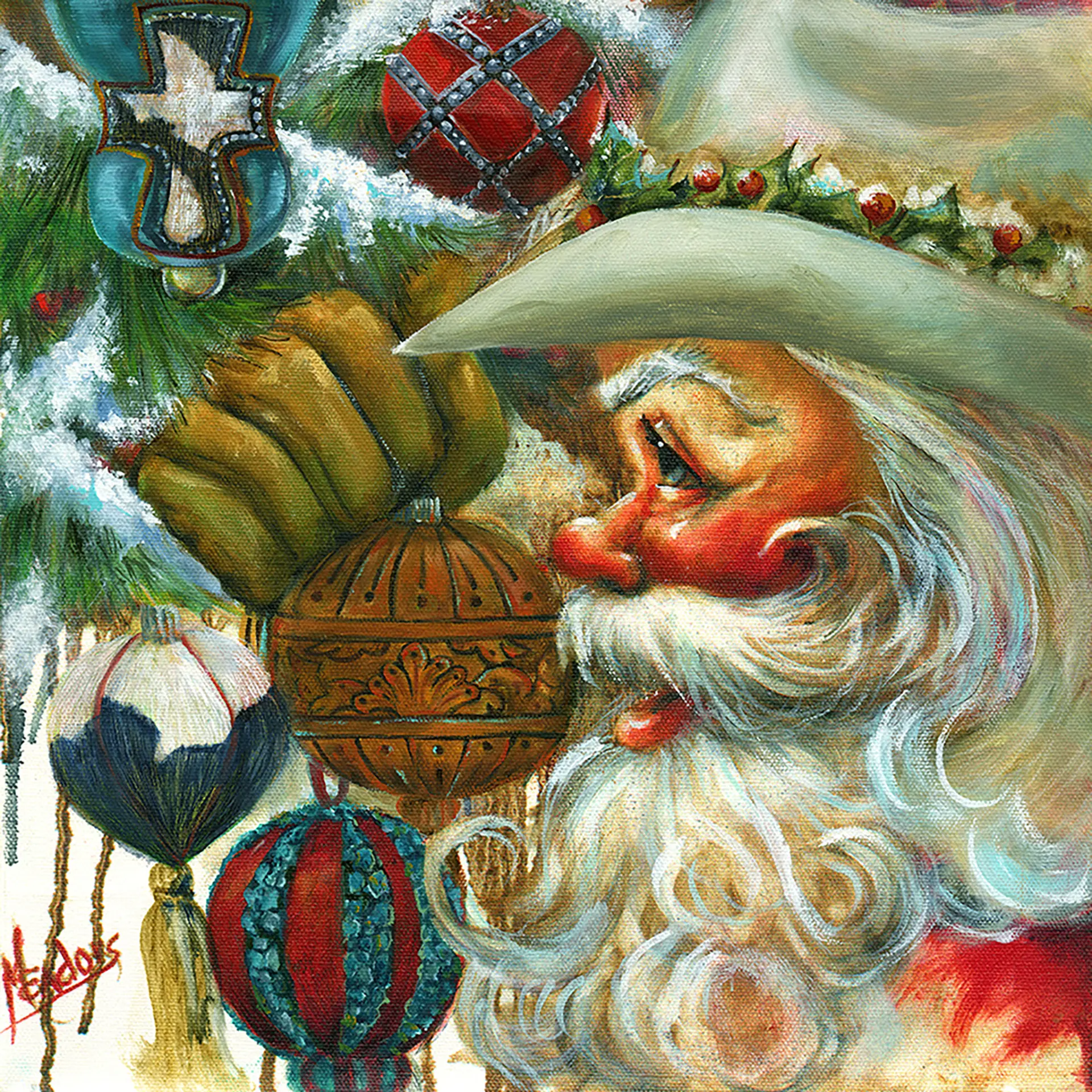 Santa Fe Santa, a Celia Meadors original Santa painting