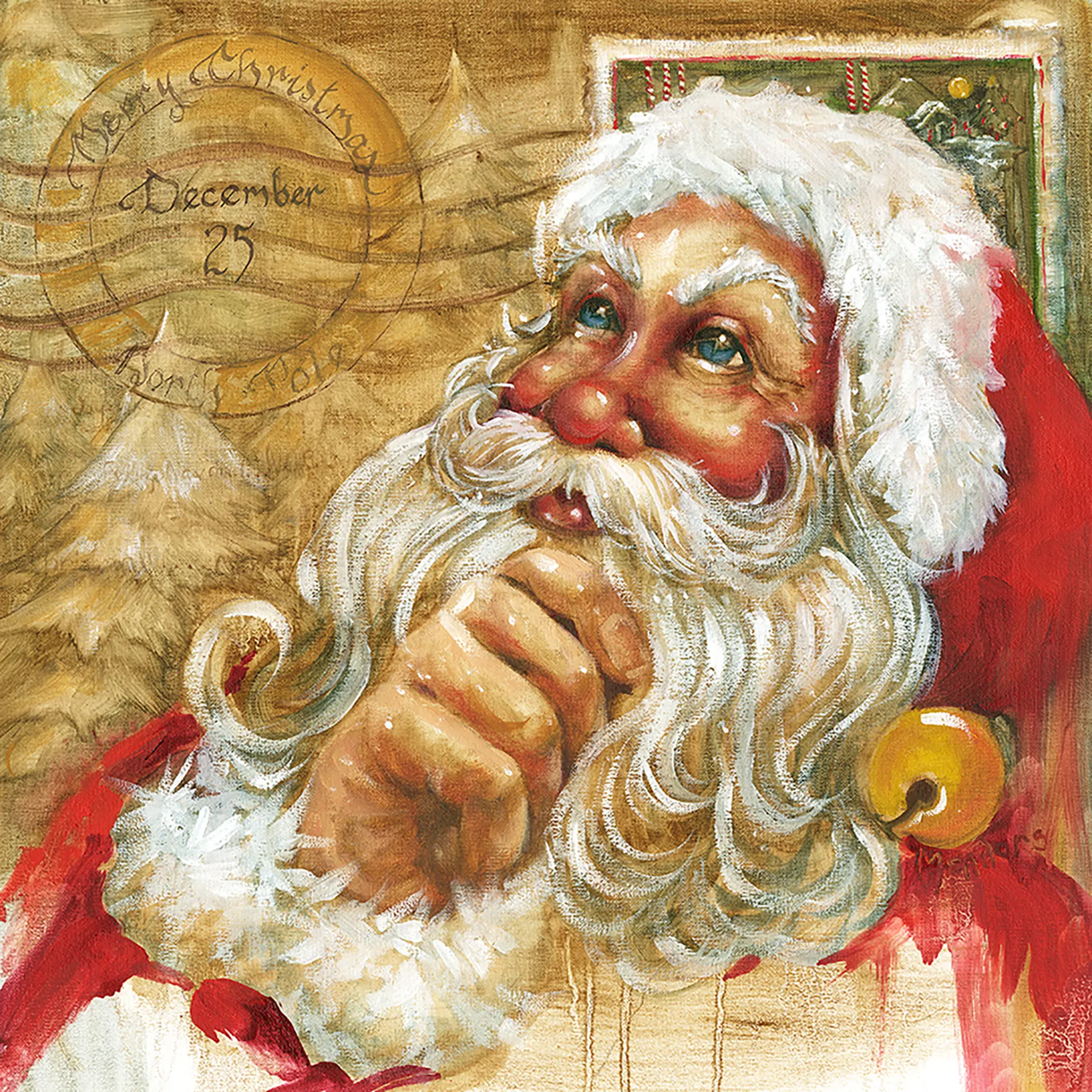 Postmark Santa, a Celia Meadors original Santa painting