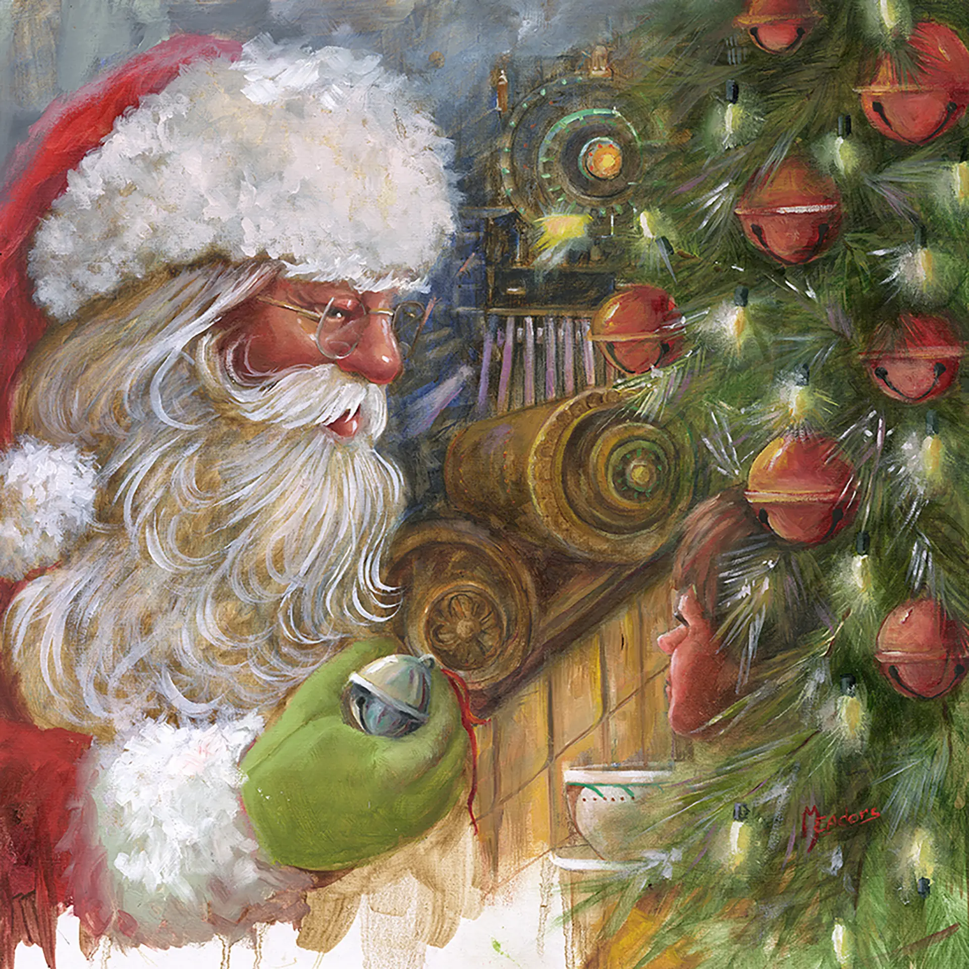 Boy in the Tree, a Celia Meadors original Santa painting